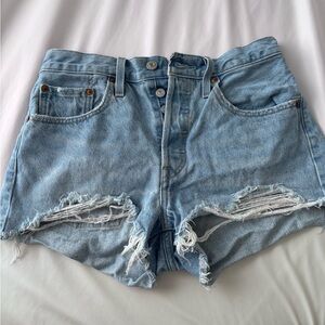 Levi's Light Blue High-Rise Distressed Denim Shorts